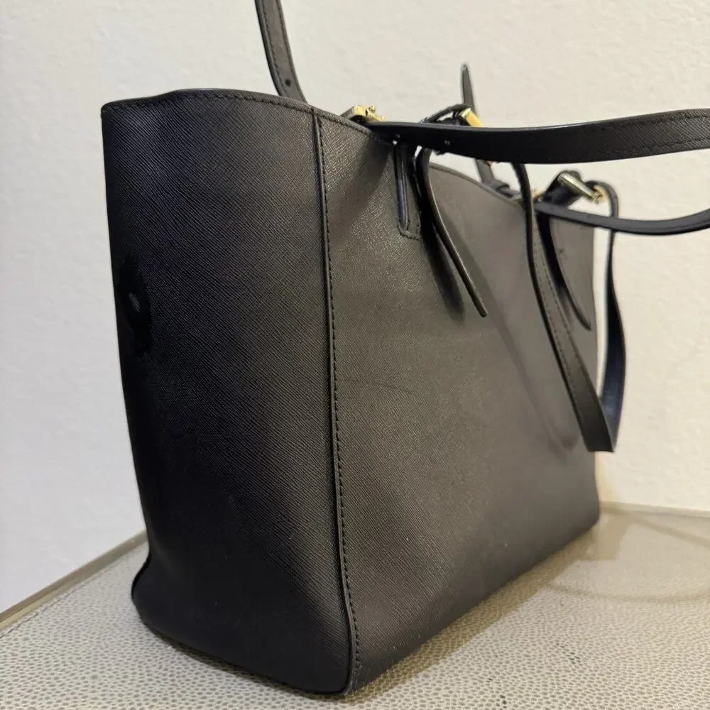 Tory Burch Small York Buckle Leather Tote Black Gold Hardware